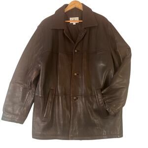 Linea Uomo Brown Leather Coat Men Large Mid Length Butter Soft Lined Button Down